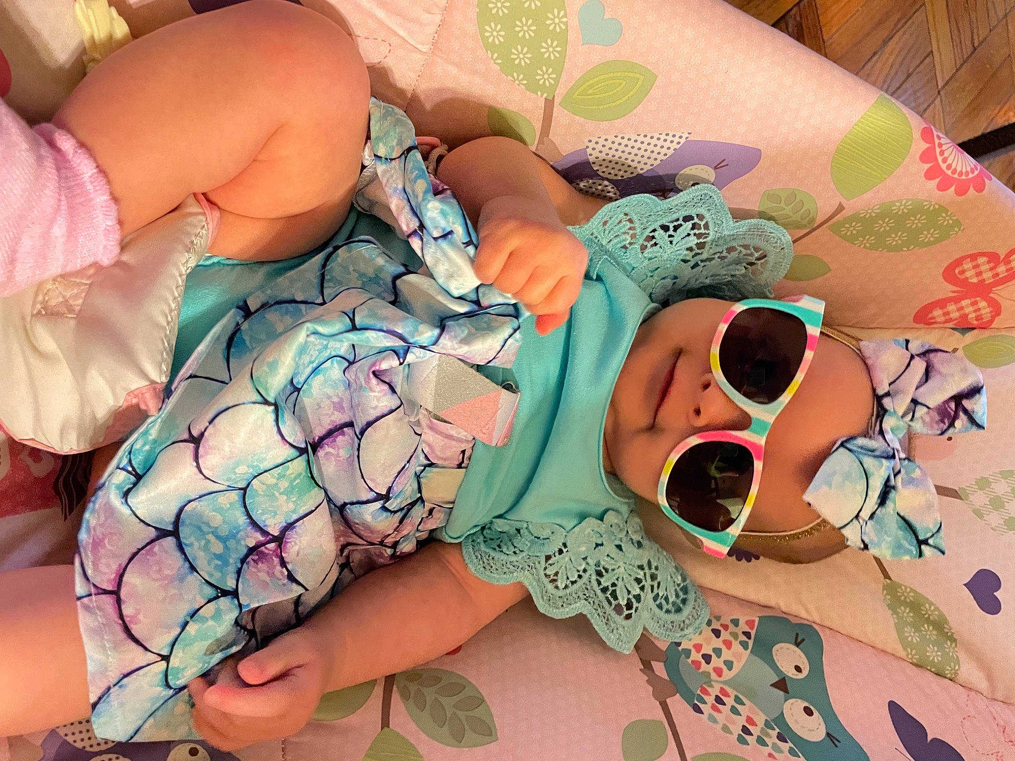 Maddie joined the competition — help win amazing prizes! aqua, art, baby_toddler_clothing, chest, comfort, cool, finger, font, goggles, human_leg, linens, mouth, neck, pattern, person, pink, sleeve, sunglasses, textile, thigh