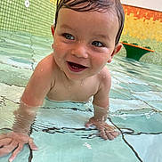Noah participe au concours pour gagner de l'argent avec cette photo : baby, child, cute, face, fun, hands, happy, indoor_pool, mosaic_tiles, playing, pool, skin, smiling, splash, swimming, toddler, water, water_droplets, wet_hair, young_child