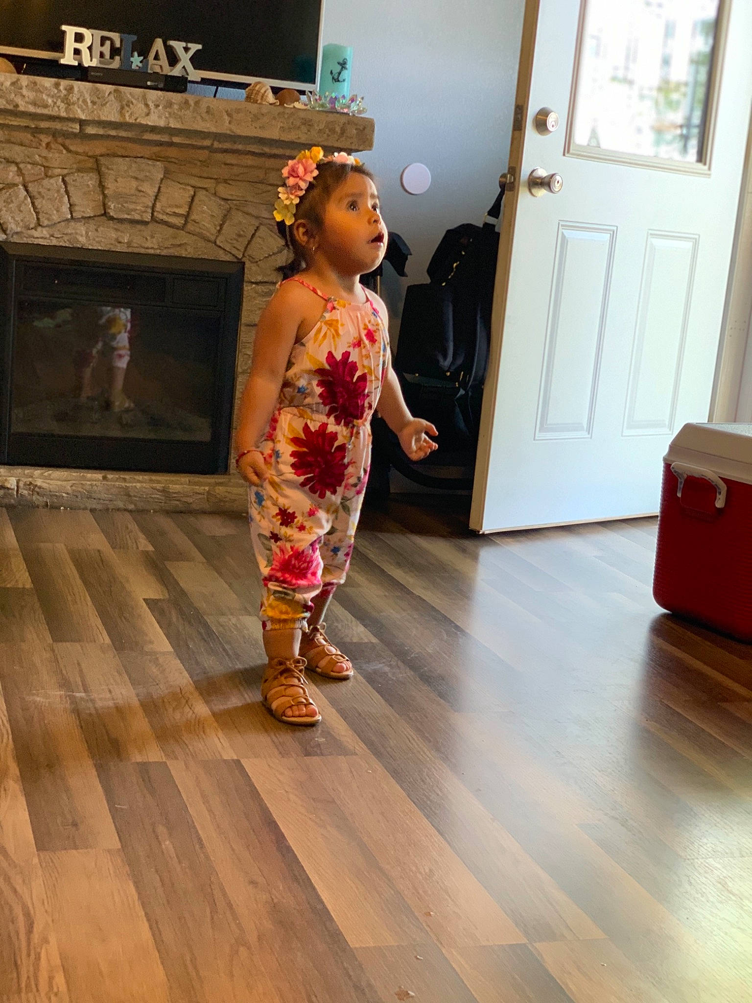 Tatianna is registered to the contest to win money with this photo: child, dance, dress, fashion_design, fawn, floor, flooring, hardwood, laminate_flooring, performance, person, room, shoulder, surprise, wood, wood_flooring