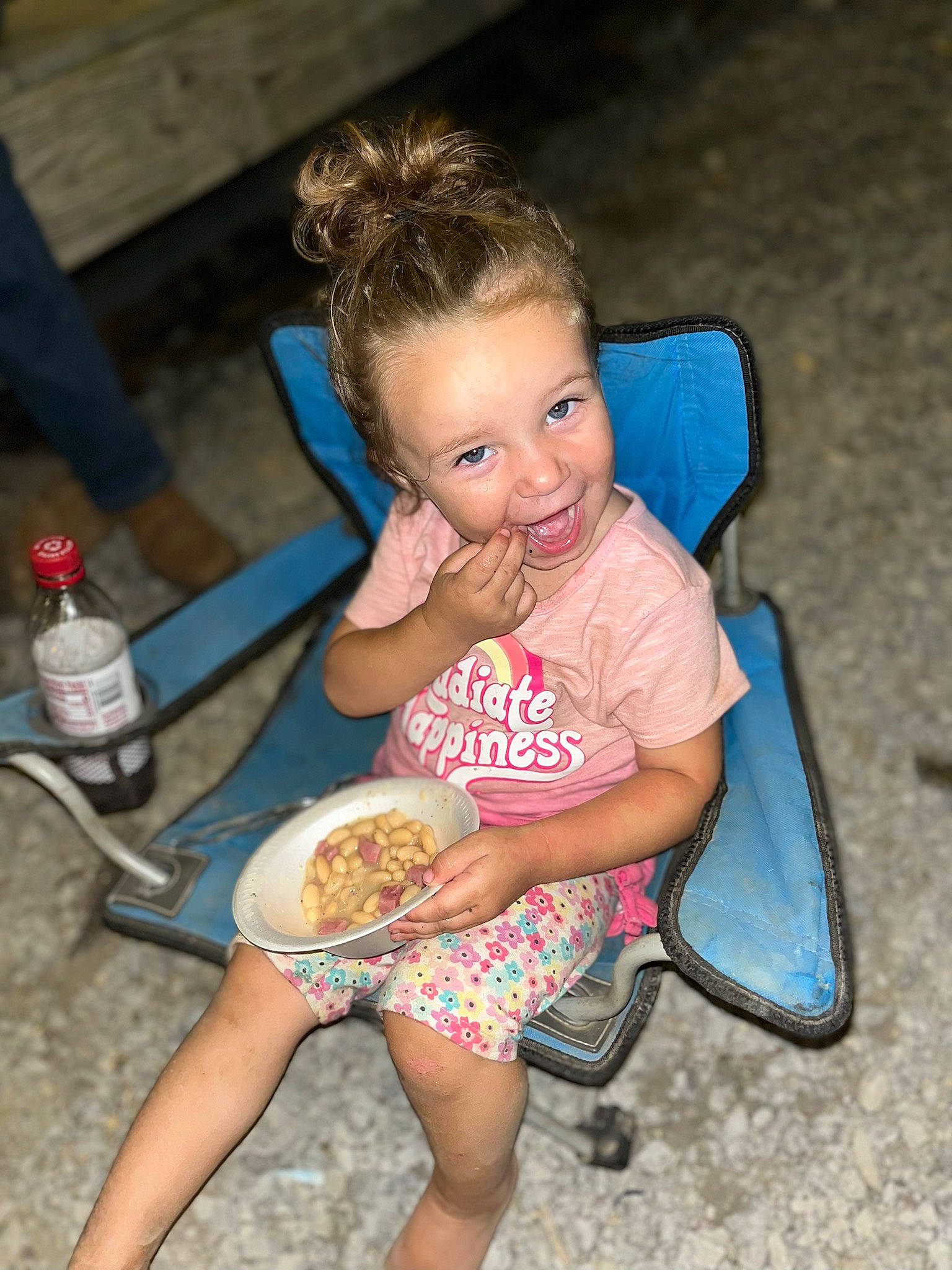 Hadley is registered to the contest to win money with this photo: baby, blond, bottle, chair, child, cuisine, dessert, event, food, fun, hair, happy, iris, leisure, pastry, person, plate, sitting, skin, smile