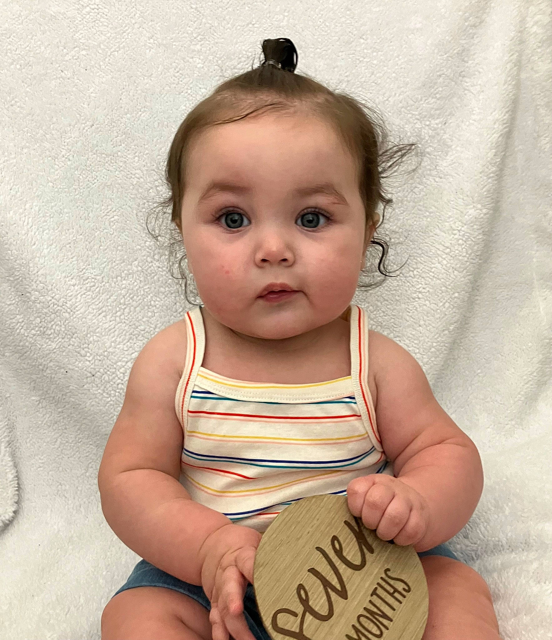 Aaliyah is registered to the contest to win money with this photo: baby_toddler_clothing, cheek, chin, eye, eyebrow, eyelash, face, hair, hand, happy, head, human_body, lip, mouth, neck, nose, person, product, shoulder, skin