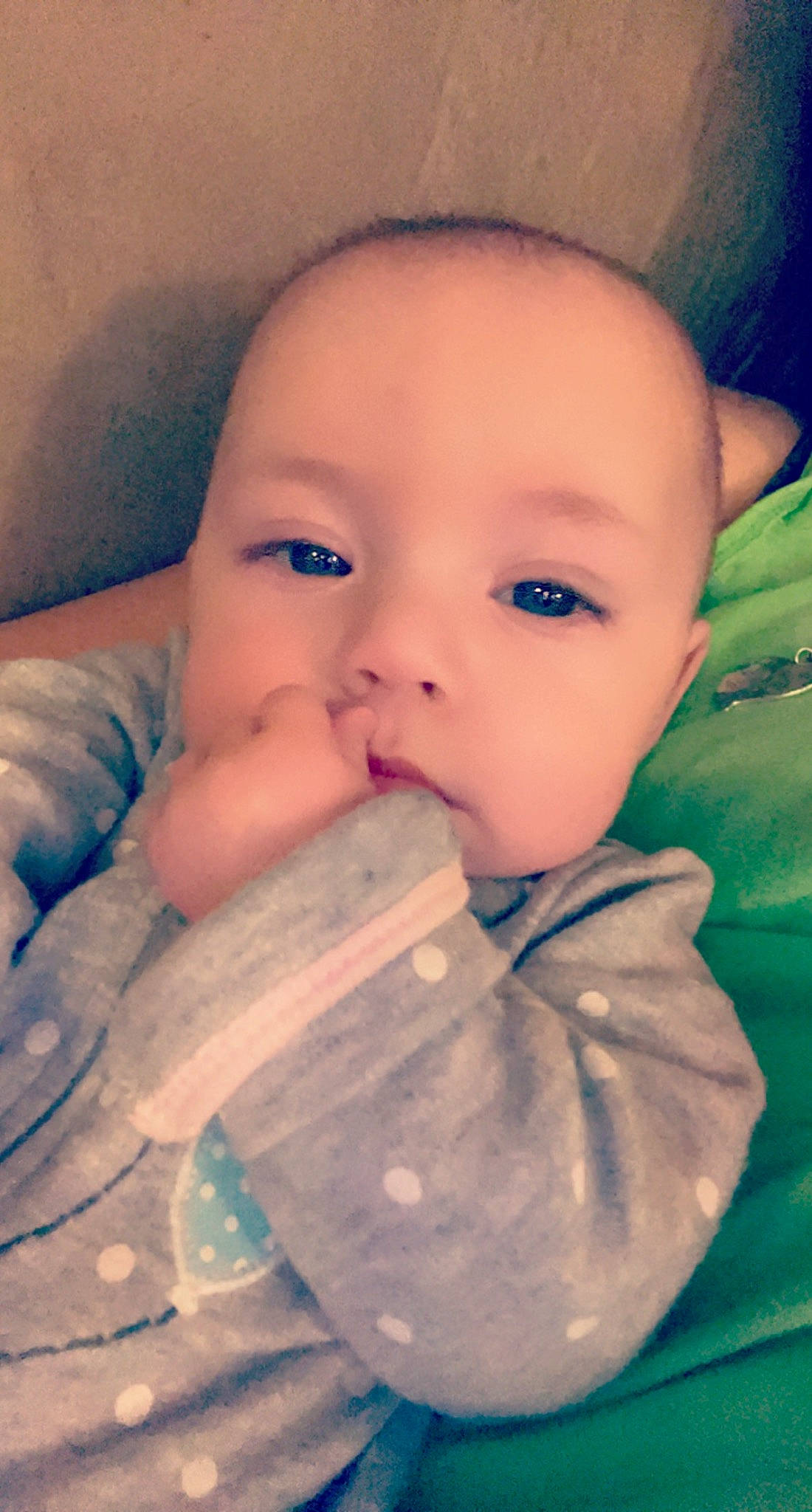 Karma is registered to the contest to win money with this photo: baby, baby_toddler_clothing, cheek, drinkware, ear, eyebrow, eyelash, face, finger, forehead, happy, iris, lip, mouth, nose, organ, person, skin, sleeve, smile