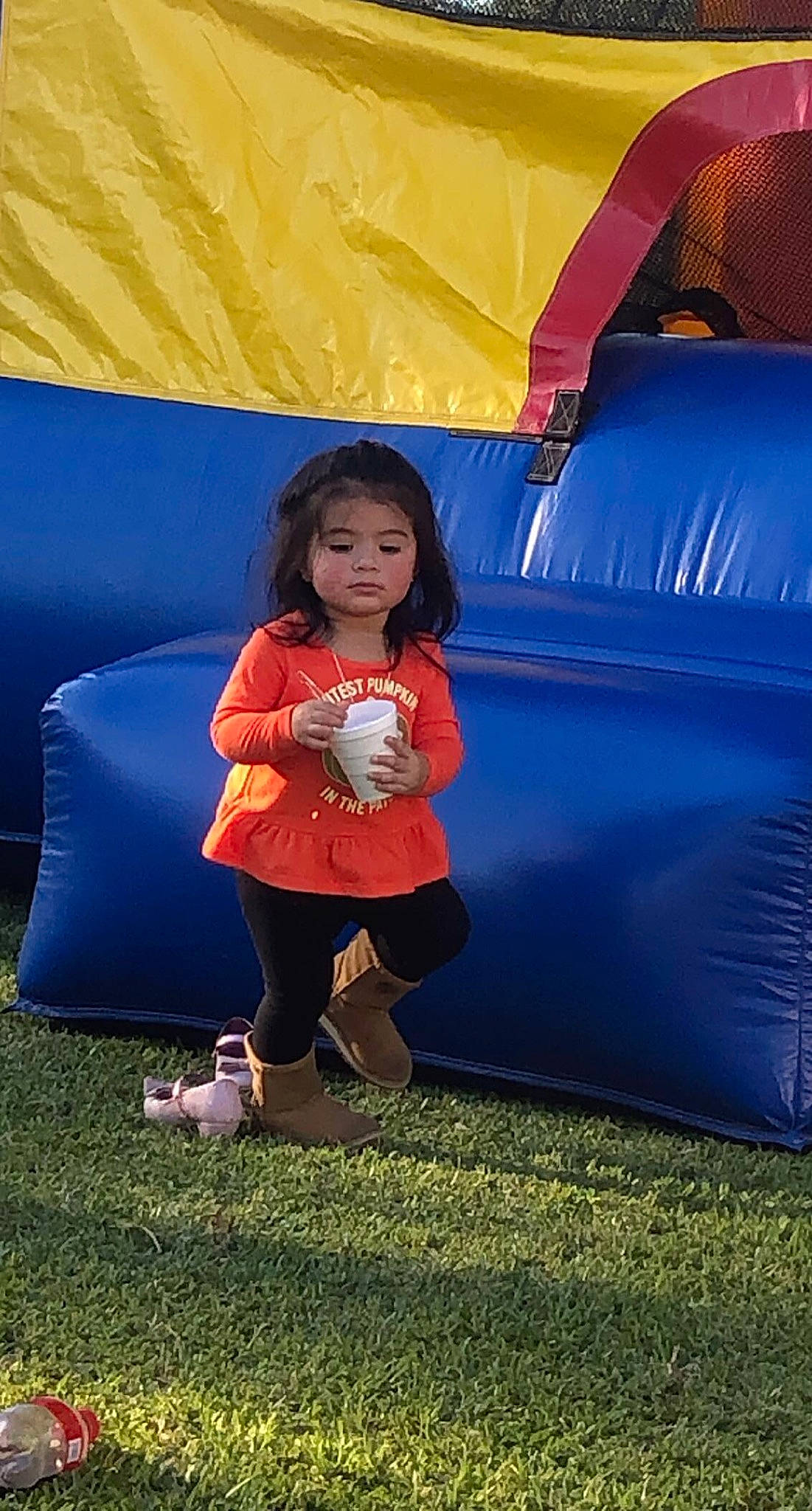 Jazmine joined the competition — help win amazing prizes! baby, baby_toddler_clothing, bounce_house, child, chute, couch, electric_blue, inflatable, majorelle_blue, outdoor_play_equipment, person, play, playground, sandal, sock, toddler, yellow