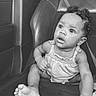 Privilege joined the competition — help win amazing prizes! baby, black_and_white, car_seat, child, clothing, curly_hair, cute, expression, eyes, foot, hand, indoor, infant, person, portrait, seat, seat_belt, sitting, skin, young