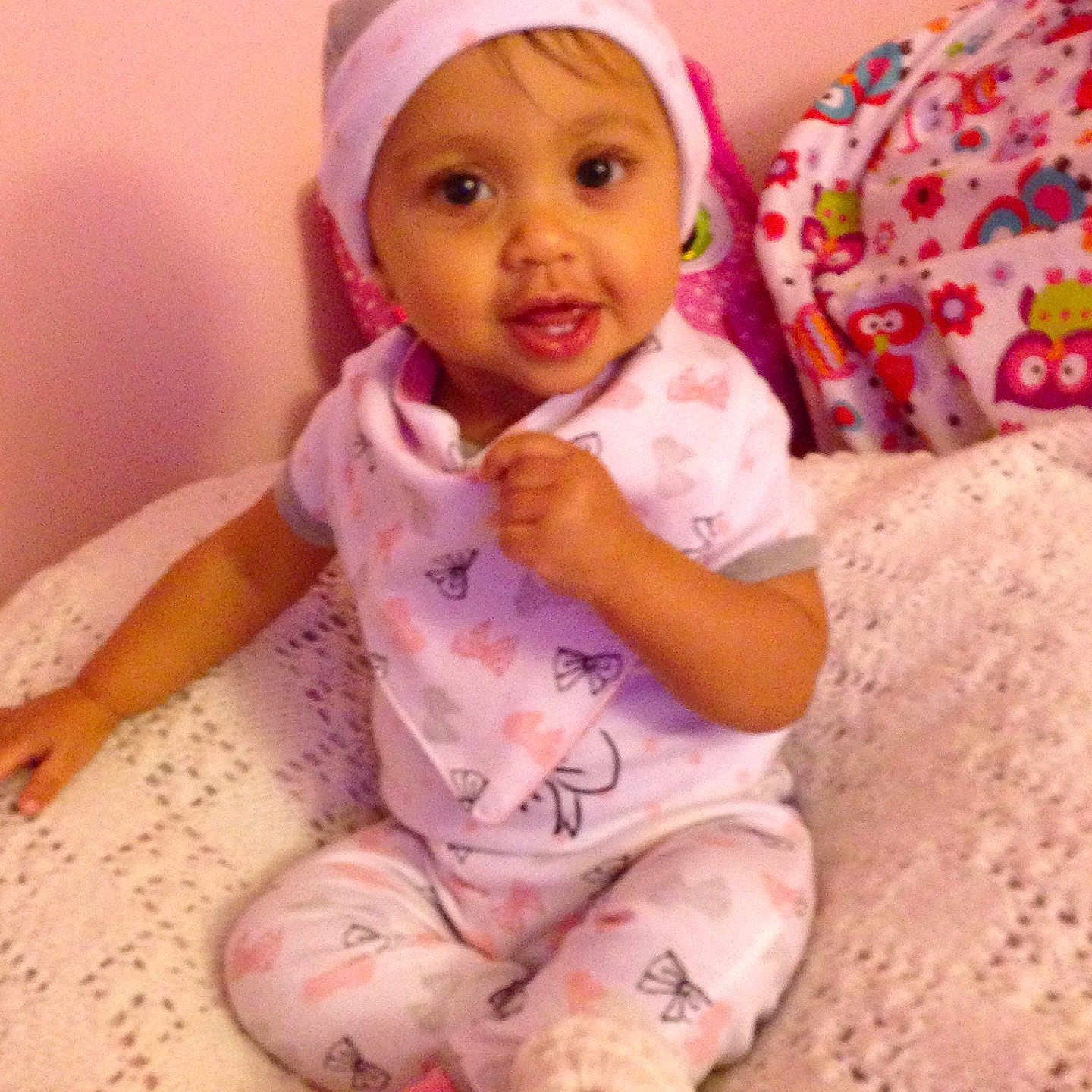 Kiani joined the competition — help win amazing prizes! baby_products, bedtime, child, finger, infant, pink, product, skin, stuffed_toy, toddler, toy