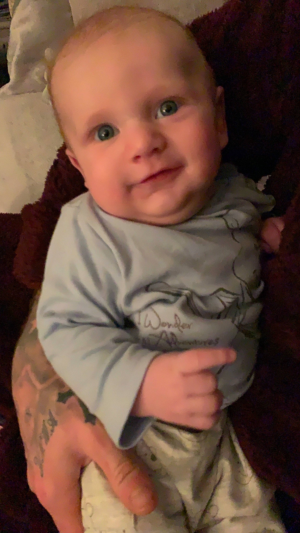 Brenton joined the competition — help win amazing prizes! arm, boy, cheek, child, eye, face, head, human_hair_color, infant, iris, mouth, nose, person, product, sitting, skin, smile, toddler