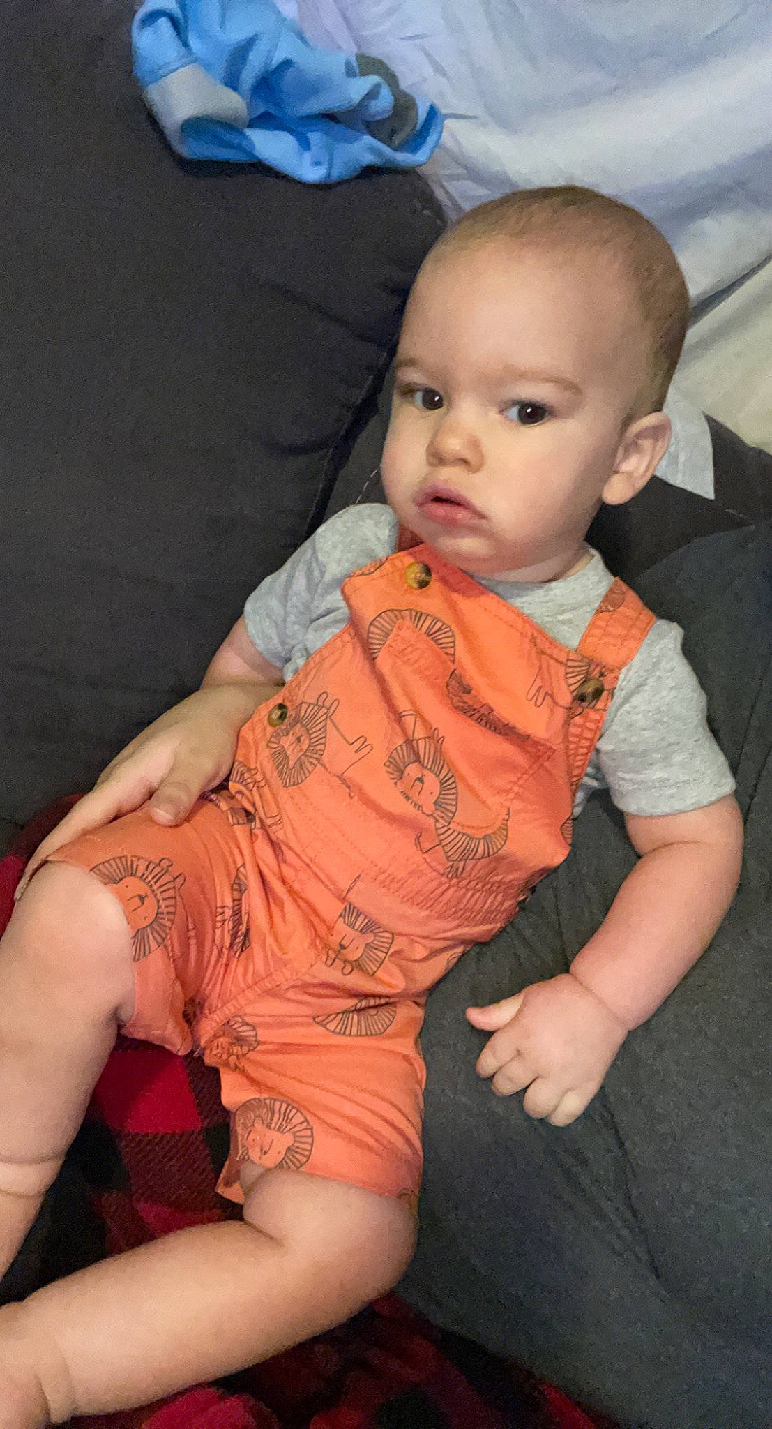 Waylon joined the competition — help win amazing prizes! baby_toddler_clothing, cheek, chin, comfort, eye, facial_expression, finger, hairstyle, head, joint, leg, lip, mouth, muscle, neck, nose, orange, person, skin, sleeve