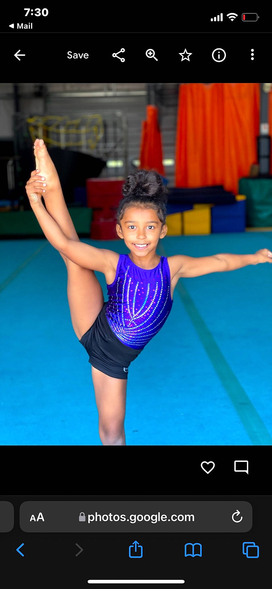 Ava joined the competition — help win amazing prizes! artistic_gymnastics, balance, beauty, electric_blue, entertainment, flash_photography, fun, gymnastics, happy, human_leg, joy, knee, leisure, leotard, performing_arts, person, shoulder, smile, sports, sportswear