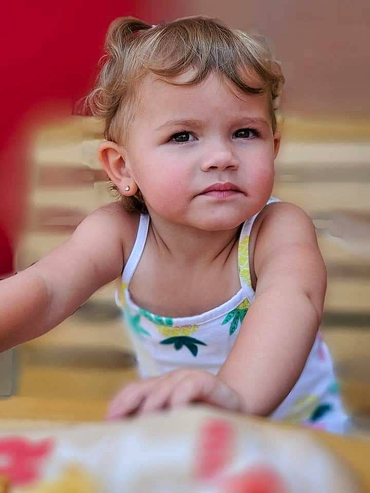 Laylah joined the competition — help win amazing prizes! baby, baby_toddler_clothing, blond, cheek, child, dress, eye, eyelash, fun, hair, hairstyle, happy, head, human_body, iris, lip, nose, person, skin, t_shirt