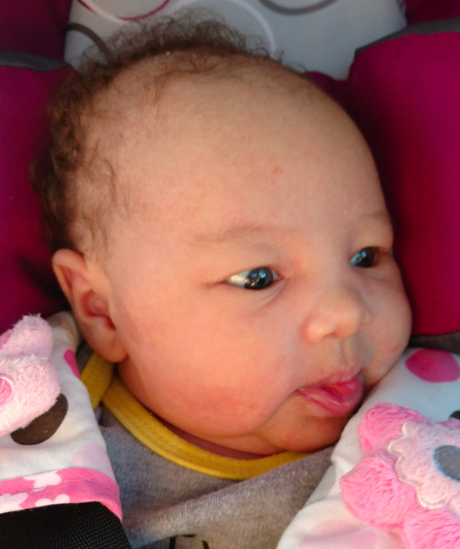 Lemeara is registered to the contest to win money with this photo: cheek, child, chin, close_up, day, ear, eye, eyebrow, face, finger, forehead, head, human_hair_color, infant, lip, mouth, nose, person, pink, skin