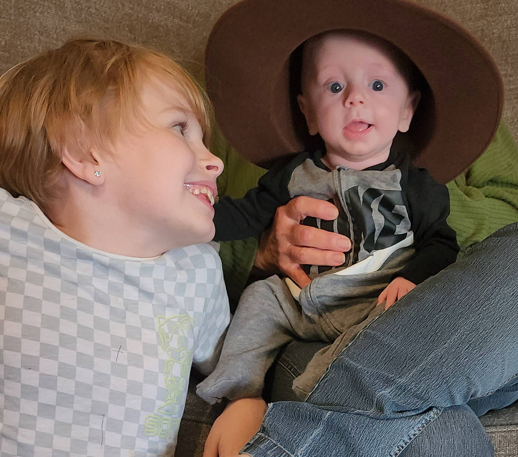 Blayze joined the competition — help win amazing prizes! baby, baby_toddler_clothing, comfort, costume_hat, cowboy_hat, fedora, finger, fun, gesture, happy, hat, human_body, joy, mouth, neck, nose, person, sitting, sleeve, smile