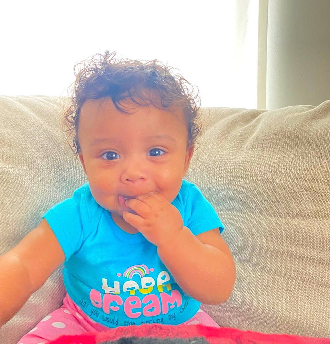 Jalea joined the competition — help win amazing prizes! arm, azure, baby, baby_toddler_clothing, cheek, comfort, eyebrow, finger, hair, hand, happy, head, iris, mouth, nose, person, skin, sleeve, smile, t_shirt