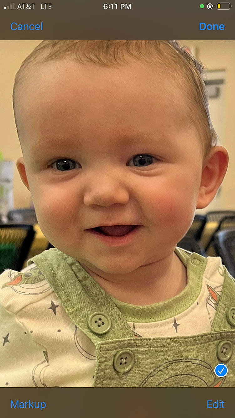 Hudson is registered to the contest to win money with this photo: baby, baby_toddler_clothing, cheek, child, chin, ear, eyebrow, eyelash, facial_expression, forehead, happy, iris, joy, lip, neck, nose, people, person, skin, sleeve