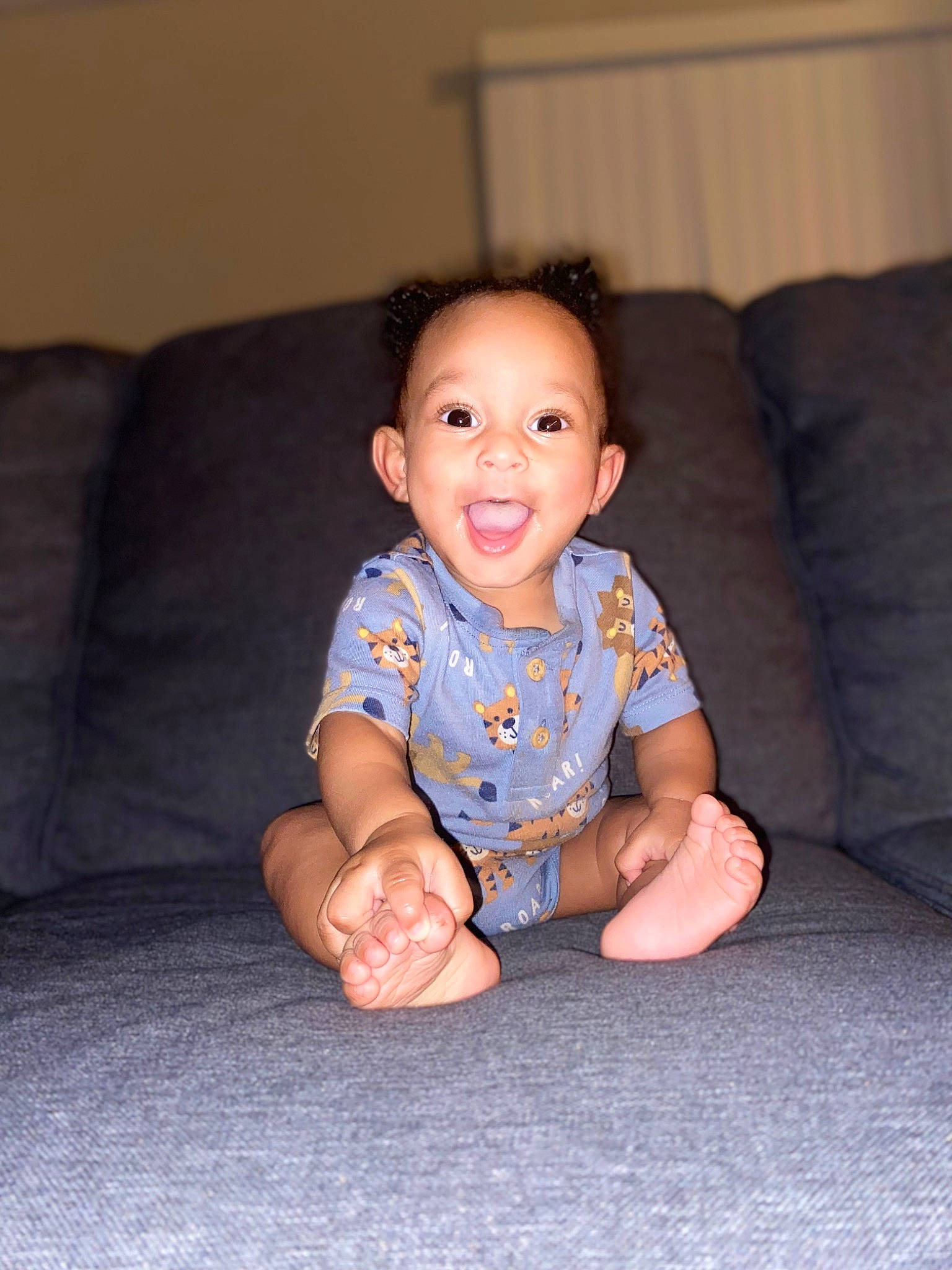 Ace joined the competition — help win amazing prizes! baby, baby_toddler_clothing, cheek, child, comfort, couch, eye, flash_photography, flooring, fun, happy, hardwood, head, iris, nose, person, skin, sleeve, smile, toddler