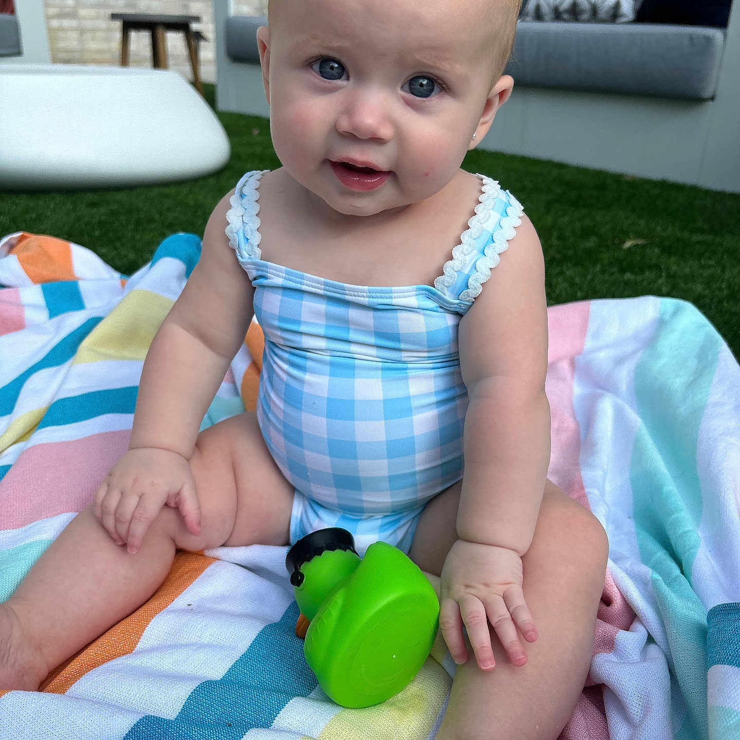 Serenity is registered to the contest to win money with this photo: baby, backyard, clothing, couch, cushion, dress, face, furniture, grass, head, homedecor, lawn, nature, outdoors, person, photography, plant, portrait, summer, yard
