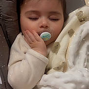 Gomez Jean participe au concours pour gagner de l'argent avec cette photo : baby, sleeping, pacifier, blanket, teddy_bear_pattern, hand, infant, cozy, cute, soft_texture, peaceful, child, wrapped, resting, indoors, portrait, young_child, nap_time, warm, comfort