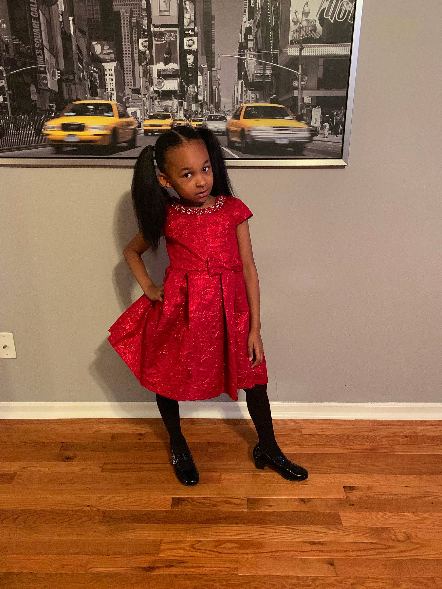 Megan joined the competition — help win amazing prizes! child, child_model, dress, fashion, fashion_design, fawn, floor, flooring, footwear, hardwood, joint, person, red, shoe, shoulder, toddler, waist, wood