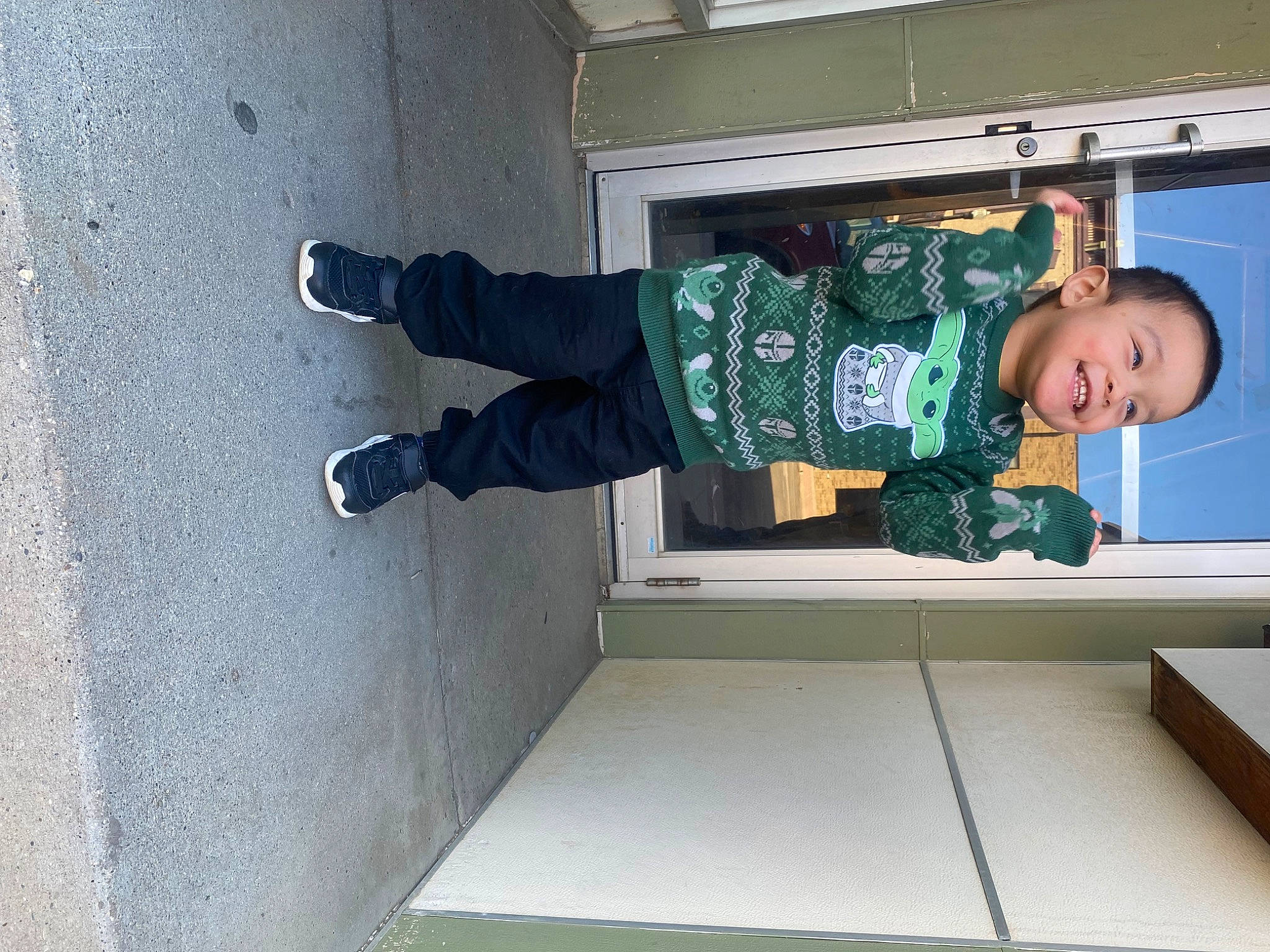 Kaisen joined the competition — help win amazing prizes! asphalt, baby_toddler_clothing, composite_material, concrete, flooring, hat, human_leg, jacket, joy, outdoor_shoe, person, room, sleeve, smile, toddler, walking_shoe