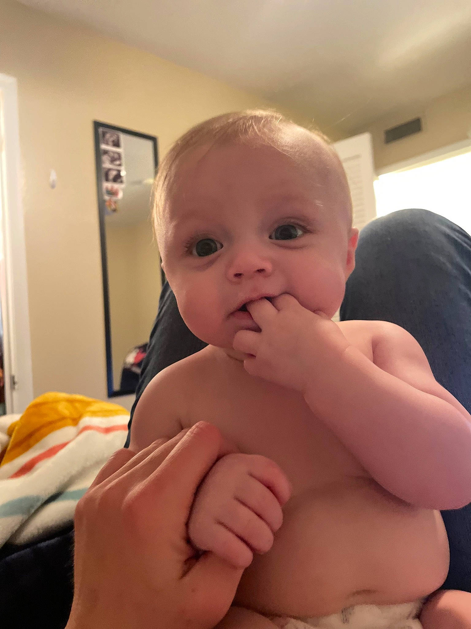 Axtyn is registered to the contest to win money with this photo: baby, cheek, chest, chin, comfort, eyebrow, eyelash, finger, gesture, human_body, leg, lip, mouth, neck, nose, person, shoulder, skin, stomach, thumb