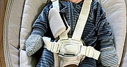 Oliver joined the competition — help win amazing prizes! baby, infant, child, portrait, lying_down, rocker, baby_seat, harness, cushion, striped_clothing, mittens, wide_eyes, indoor, tiled_floor, wood, furniture, cozy, adorable, photography, safe