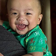 Luca joined the competition — help win amazing prizes! baby, child, smiling, happy, face, person, green_shirt, letters, closeup, portrait, expression, cute, indoor, holding, human, infant, joy, toddler, short_hair, skin