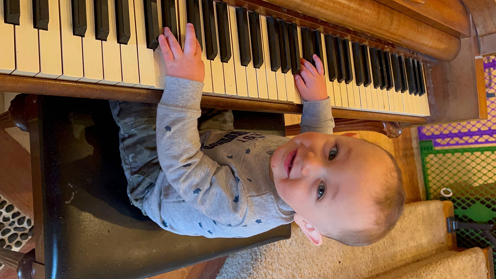 Bentley is registered to the contest to win money with this photo: baby, baby_laughing, baby_safety, baby_toddler_clothing, child, electronic_musical_instrument, gesture, happy, keyboard, keyboard_player, music, musical_instrument, musical_instrument_accessory, musical_keyboard, organ, organist, person, piano, smile, thumb
