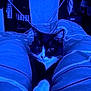 cat, tuxedo_cat, bed, blanket, striped_blanket, paw, indoor, blue_lighting, household, drying_rack, fabric, comfort, pet, animal, cozy, resting, feline, cute, domestic, nighttime