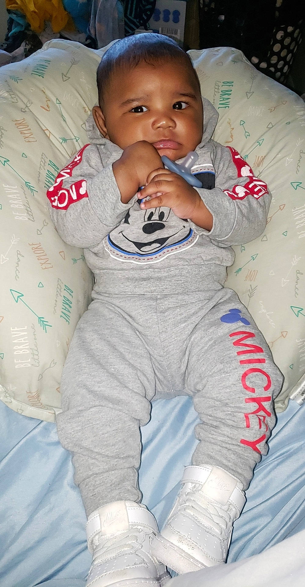 Kyrie joined the competition — help win amazing prizes! baby, baby_toddler_clothing, carmine, cheek, child, comfort, finger, foot, fun, happy, head, linens, nose, person, sitting, sleeve, smile, t_shirt, textile, thumb