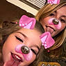 Aylani joined the competition — help win amazing prizes! child, woman, dog_filter, pink_ears, pink_nose, tongue_out, selfie, fun, playful, blinds, couch, red_clothing, long_hair, smiling, face, indoor, casual, two_people, happy, filter