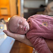 Lya a rejoint le concours — aidez-le/la à gagner de superbes lots ! baby, newborn, sleeping, hand, pink_clothing, sunflower, indoor, portrait, closeup, peaceful, infant, person, soft_light, blurred_background, cozy, tender, child, human, resting, cute