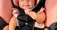 Angelica is registered to the contest to win money with this photo: baby, infant, child, smiling, car_seat, safety_harness, pink, bow, headband, portrait, sitting, indoors, pacifier, clothing, socks, infant_carrier, close_up, happy, face, photography