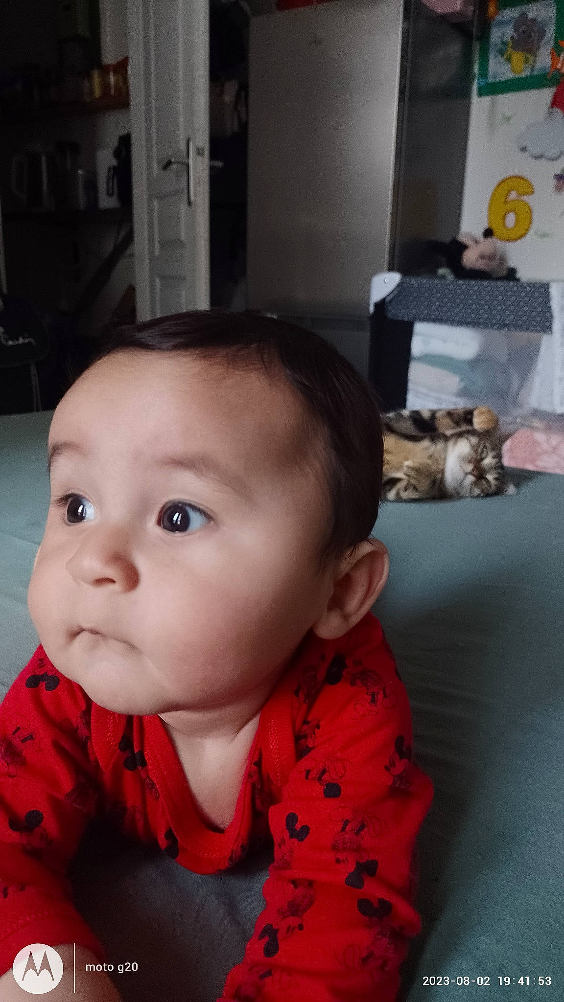 Mathias participe au concours pour gagner de l'argent avec cette photo : baby, baby_toddler_clothing, cheek, child, chin, ear, eyebrow, eyelash, flooring, fun, lip, mammal, mouth, no_expression, nose, pattern, person, sitting, skin, sleeve