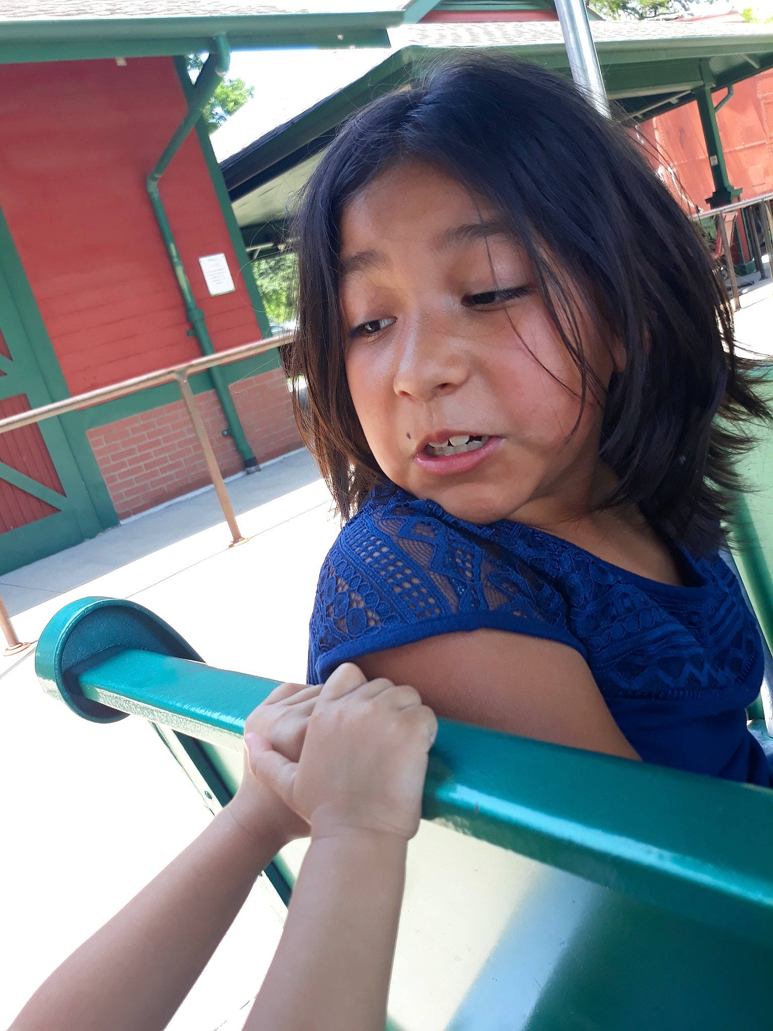 Nene is registered to the contest to win money with this photo: black_hair, child, facial_expression, fun, happy, leg, leisure, long_hair, person, playground, skin, smile, snapshot, summer, thigh, vacation