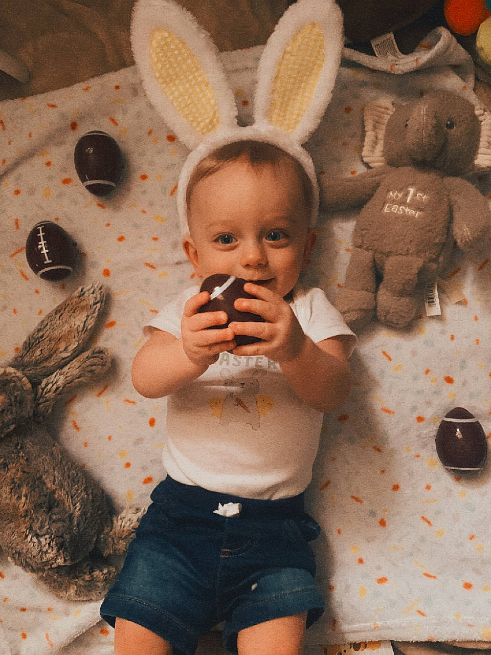 Frankie is registered to the contest to win money with this photo: adaptation, baby, child, easter_bunny, event, fawn, feather, fun, fur, happy, mammal, organ, person, rabbits_and_hares, shorts, skin, textile, toddler, vertebrate, white