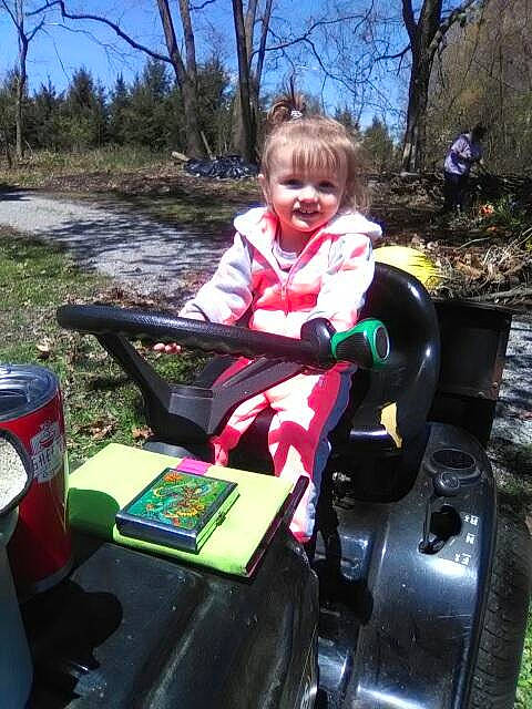 Calianna joined the competition — help win amazing prizes! child, person, play, sitting, toddler, tree, vehicle