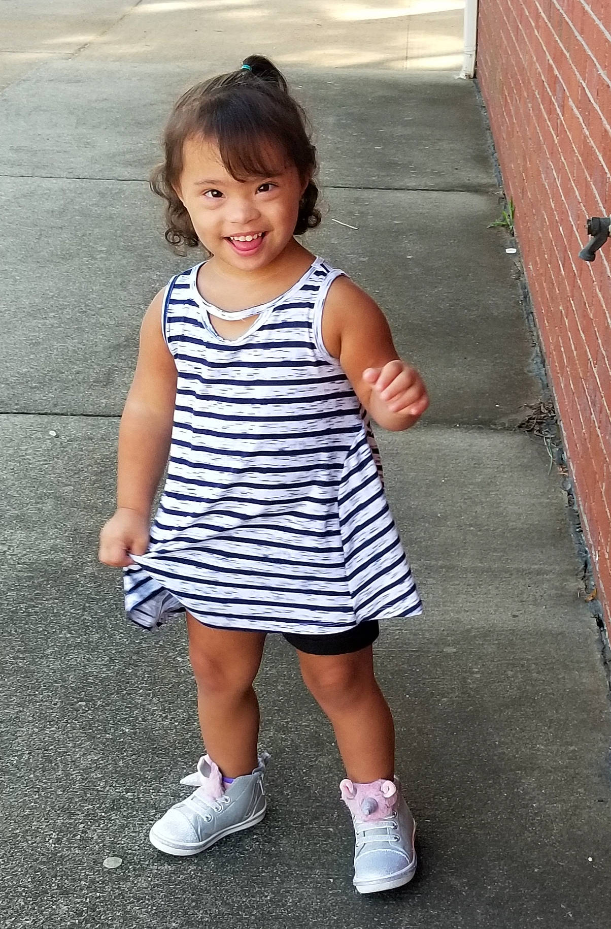 Aryana Paige Slaughter joined the competition — help win amazing prizes! baby_toddler_clothing, child, clothing, dress, footwear, joy, pattern, person, shoe, smile, snapshot, standing, toddler