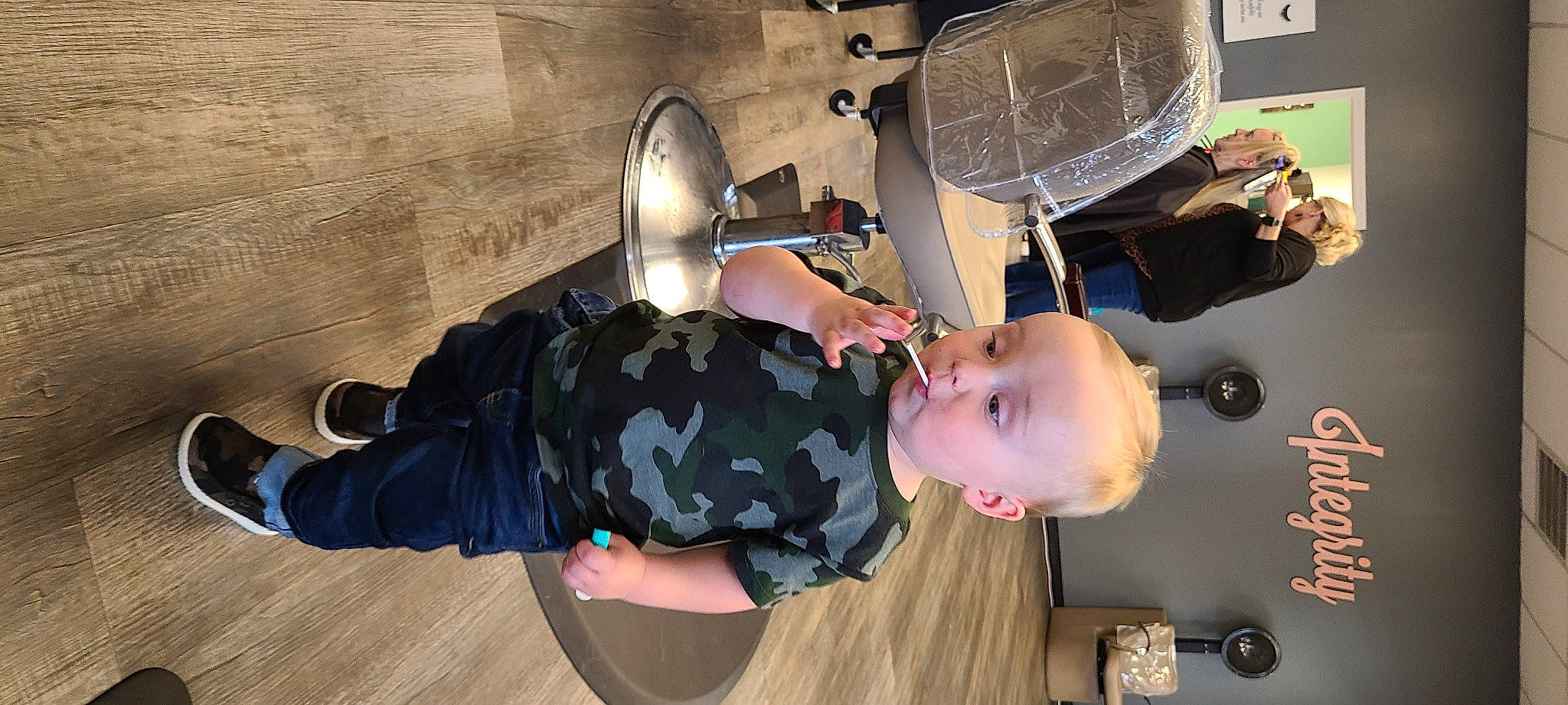 Ridge joined the competition — help win amazing prizes! baby, baby_toddler_clothing, child, drum, flooring, fun, hardwood, headgear, helmet, joint, leg, machine, military_camouflage, person, personal_protective_equipment, room, shoe, sneakers, space, toddler