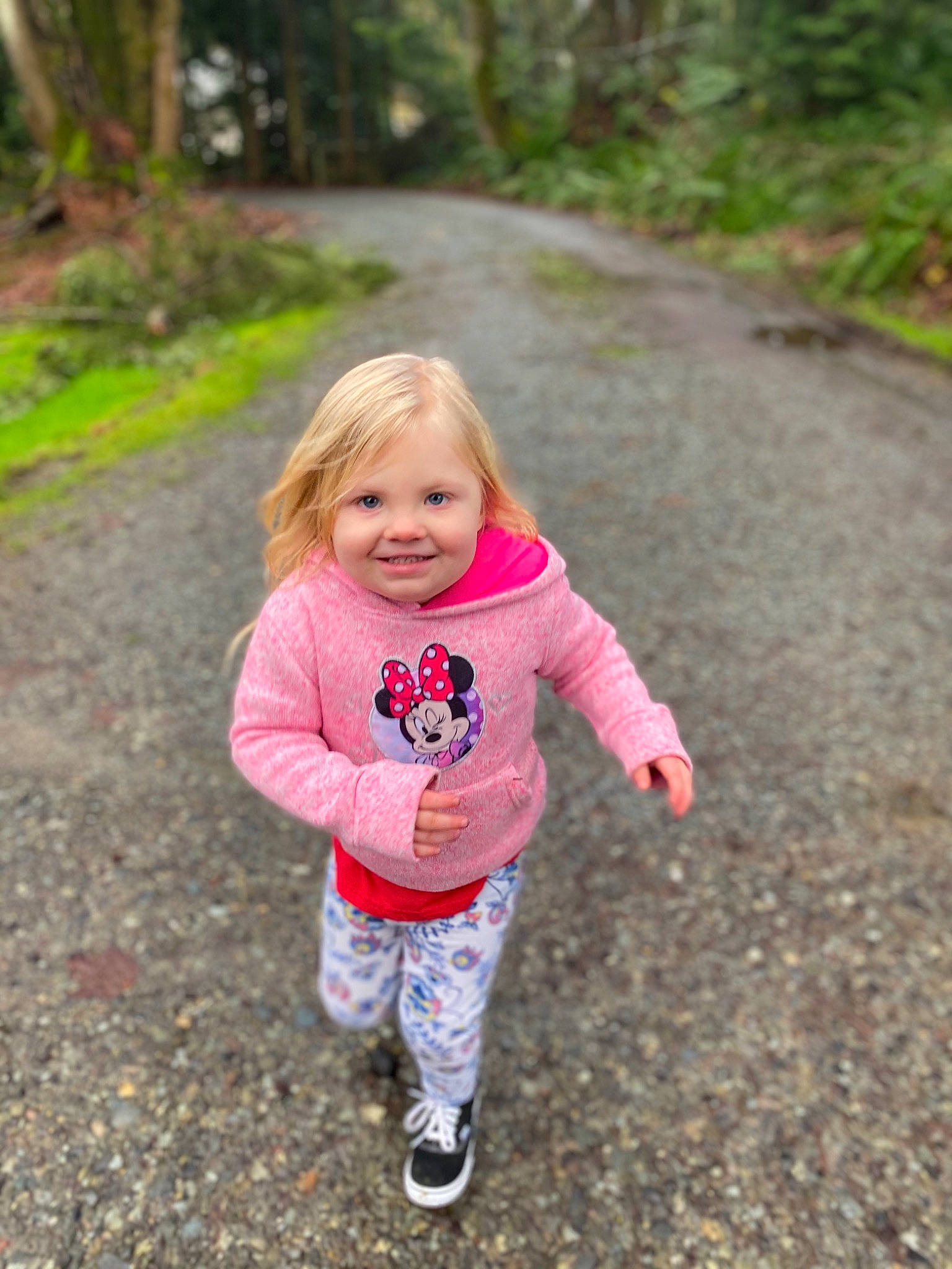 Cheyanne is registered to the contest to win money with this photo: child, forest, grass, joy, leaf, leisure, outerwear, people, person, photography, pink, plant, play, recreation, running, smile, toddler, tree, vacation, walking