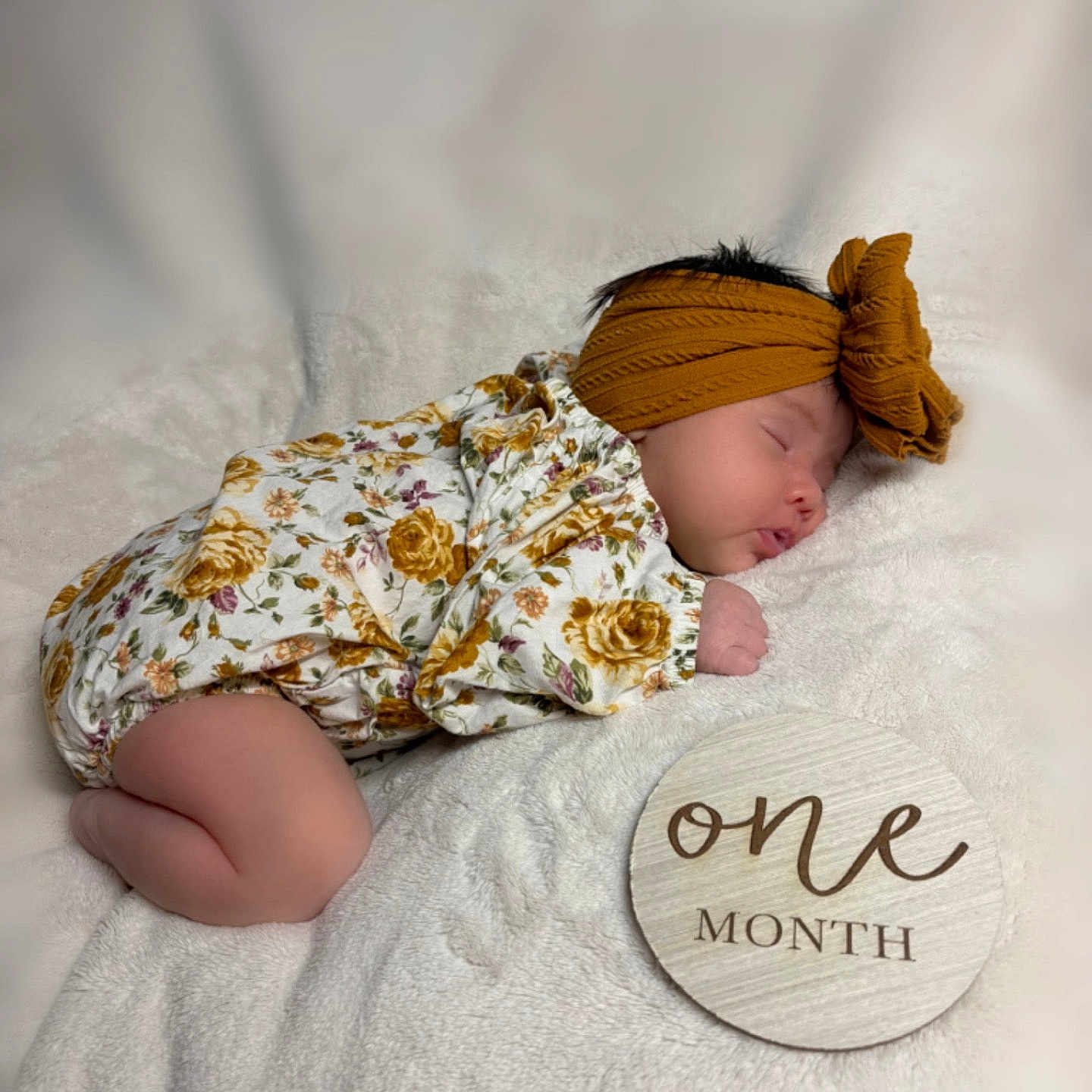 Izarayla joined the competition — help win amazing prizes! baby, blanket, bow, child, cozy, cute, floral_clothing, headband, indoors, infant, newborn, one_month, onesie, peaceful, portrait, resting, side_view, sleeping, soft_texture, wooden_sign