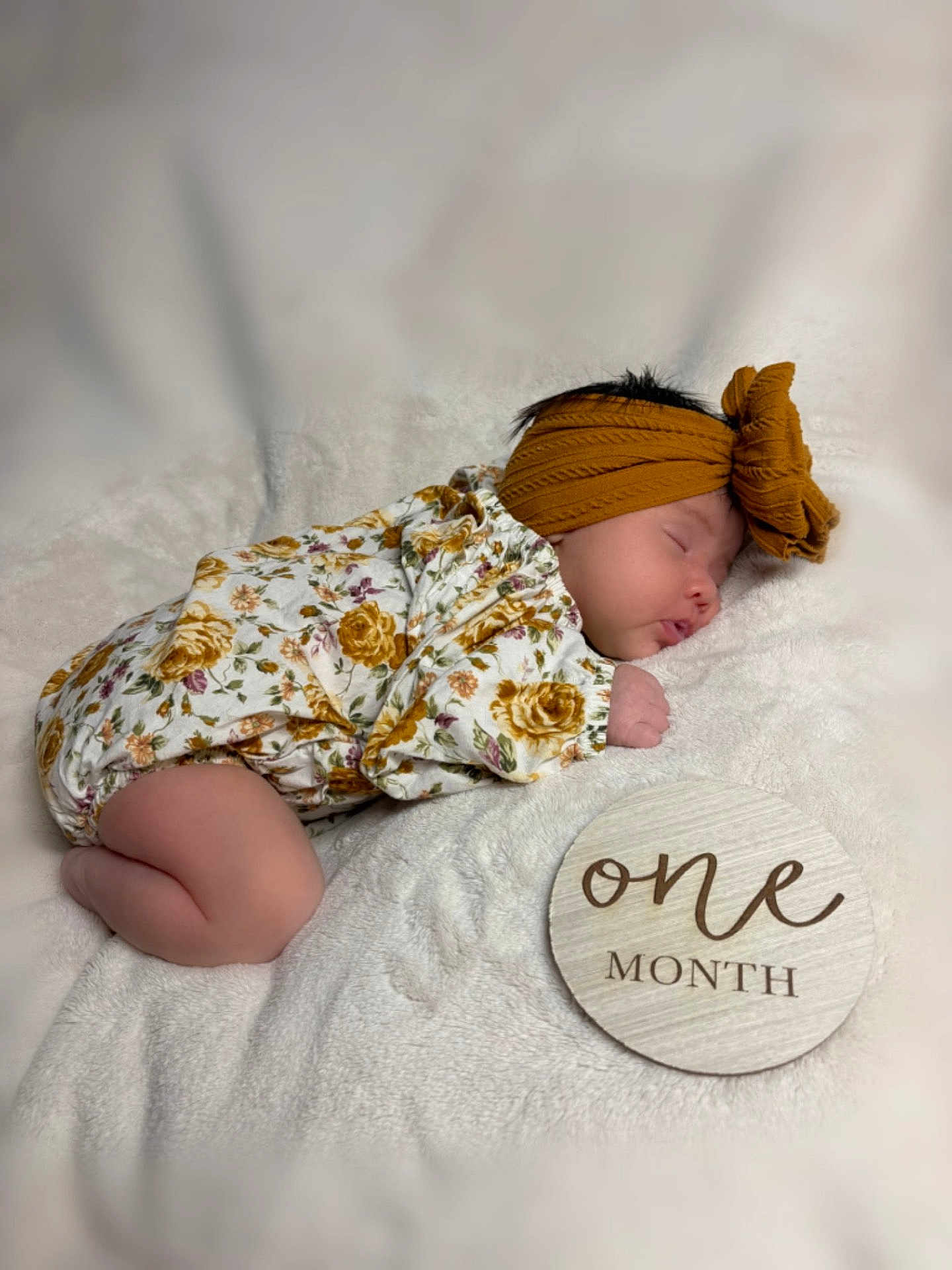 Izarayla joined the competition — help win amazing prizes! baby, infant, sleeping, headband, bow, floral_clothing, onesie, blanket, soft_texture, newborn, wooden_sign, one_month, cute, peaceful, portrait, side_view, indoors, cozy, resting, child