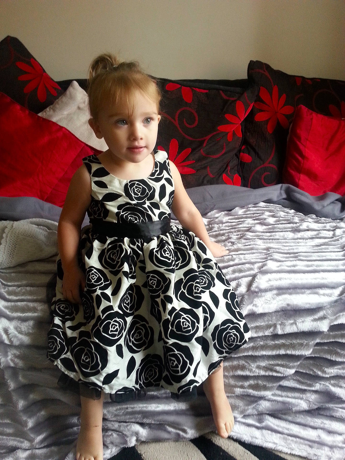 Summer-lillie is registered to the contest to win money with this photo: child, clothing, day, dress, girl, pattern, person, product, sitting, textile, toddler