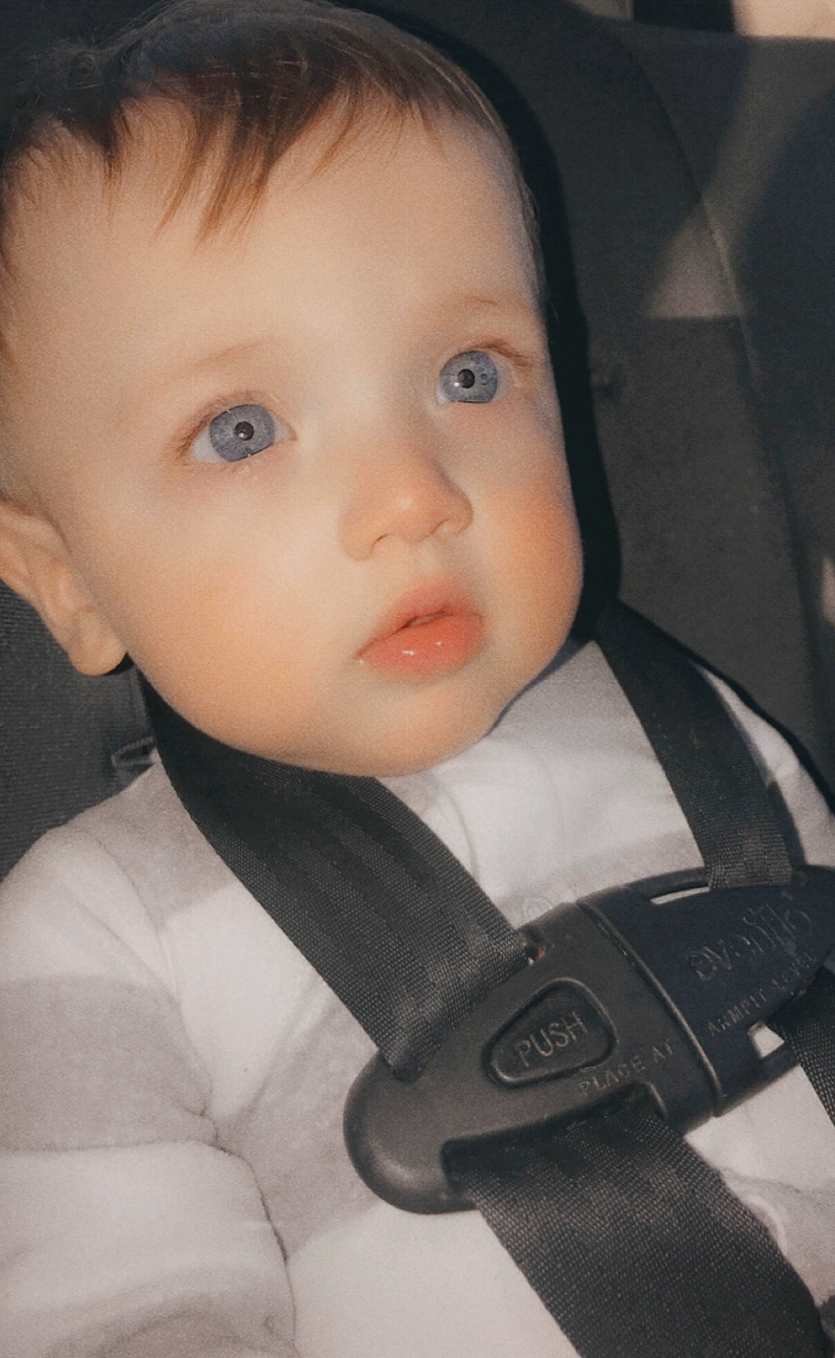 Michael is registered to the contest to win money with this photo: baby, baby_carriage, cheek, child, chin, eye, face, head, lip, nose, person, seat_belt, skin, toddler