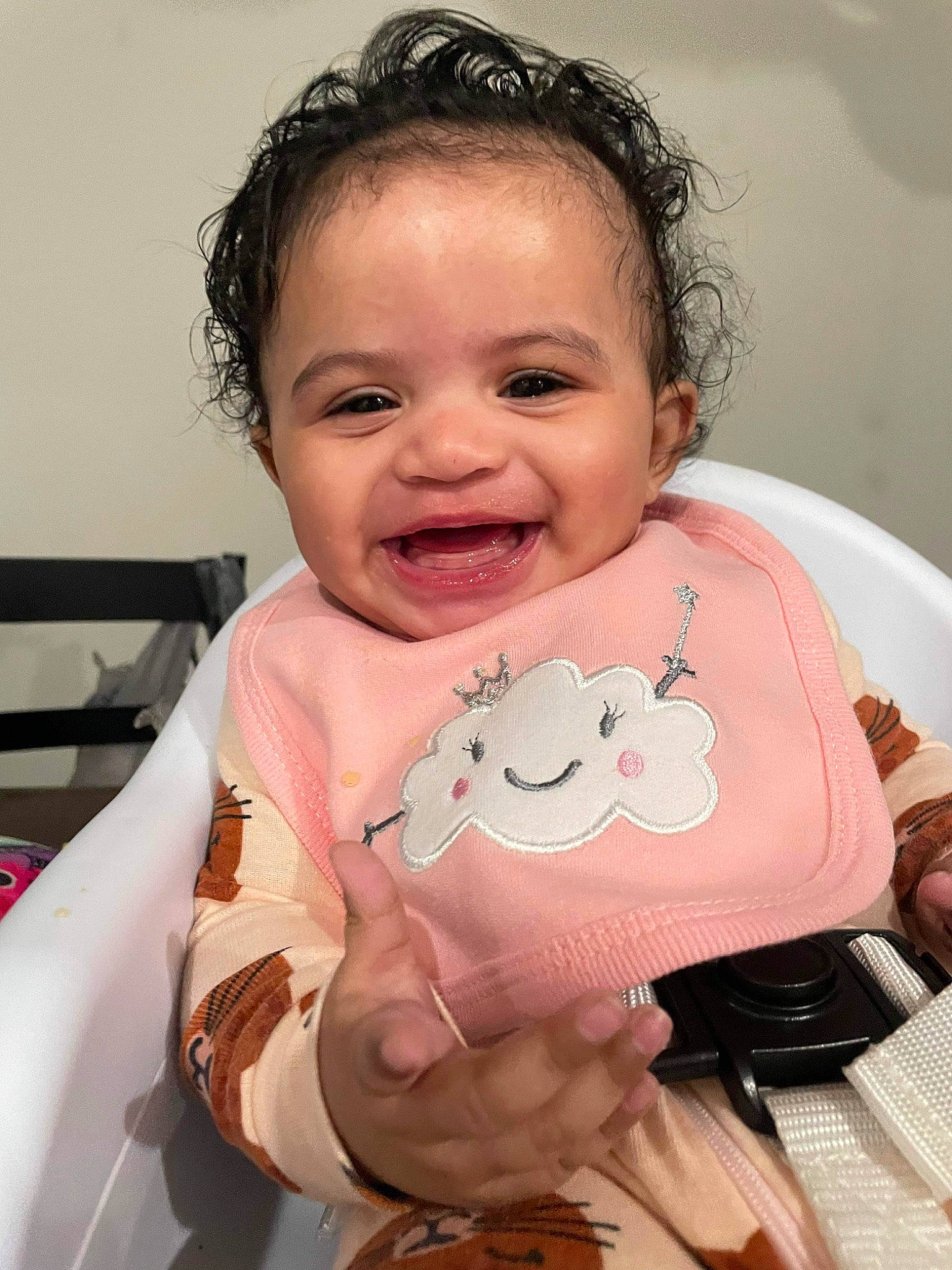 Evelyn Michelle Lee Payne is registered to the contest to win money with this photo: baby, baby_toddler_clothing, cheek, child, comfort, finger, gesture, hairstyle, happy, iris, joy, lip, nose, person, pink, sitting, skin, sleeve, smile, sweetness