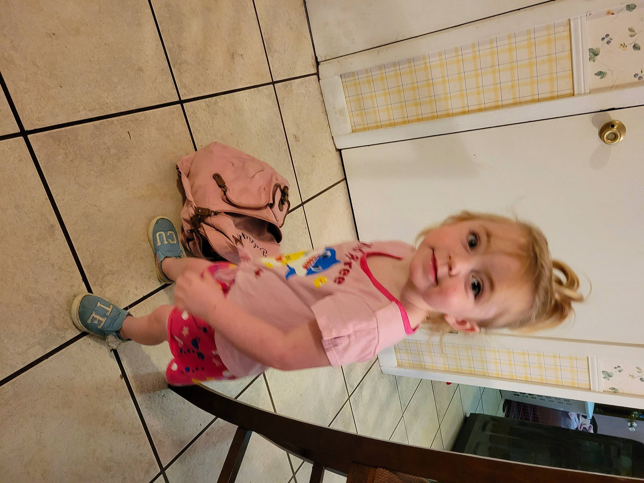 Breleigh is registered to the contest to win money with this photo: adventure, baby, child, concrete, elbow, floor, flooring, fun, happy, human_leg, joy, knee, leisure, person, play, room, sandal, smile, sport_climbing, tile
