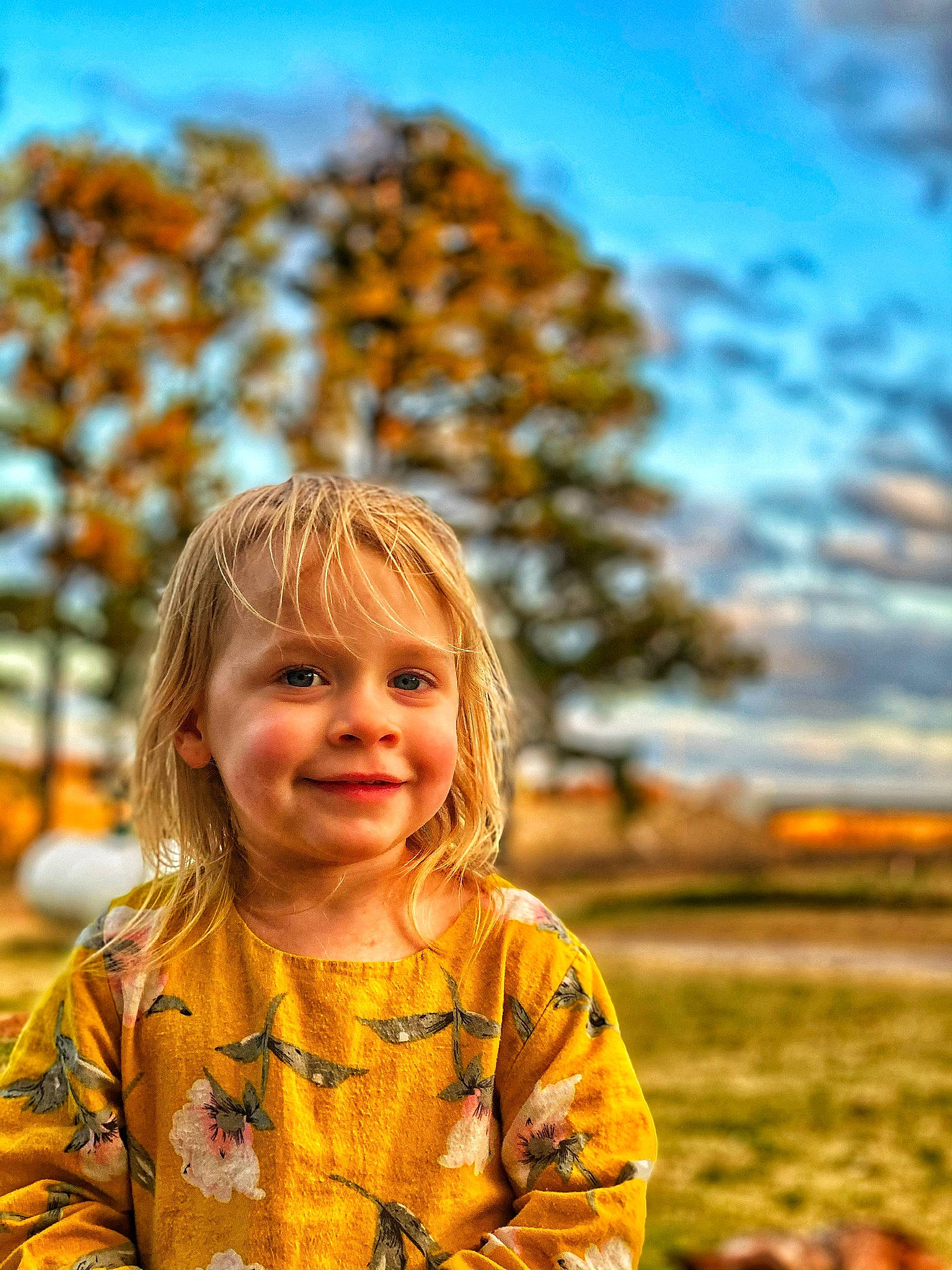 Addie joined the competition — help win amazing prizes! cloud, daytime, flash_photography, fun, grass, hair, hairstyle, happy, joy, leisure, orange, people_in_nature, person, plant, sky, smile, summer, sunlight, toddler, tree