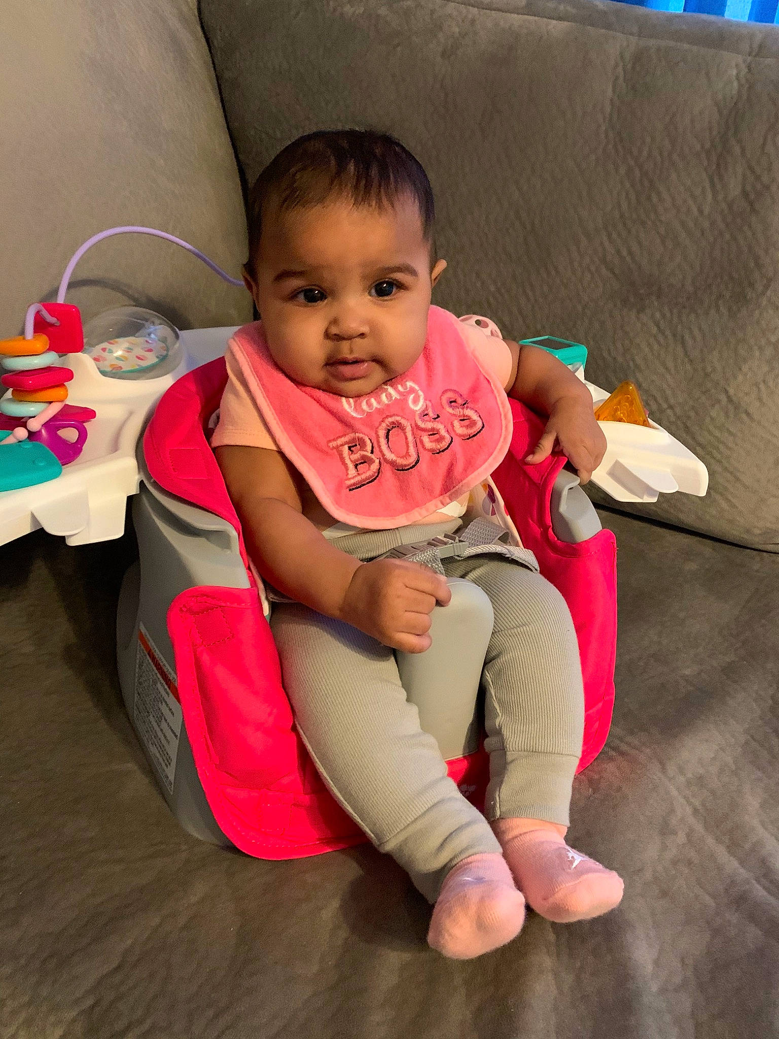 Khalani joined the competition — help win amazing prizes! baby, child, finger, person, play, sitting, skin, smile, toddler