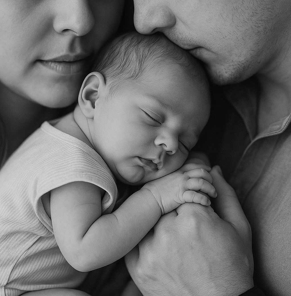 Aëlie participe au concours pour gagner de l'argent avec cette photo : adult, affection, baby, black_and_white, close_up, emotion, face, family, father, gentle, hands, infant, love, mother, parent, peaceful, portrait, skin, sleeping, tender