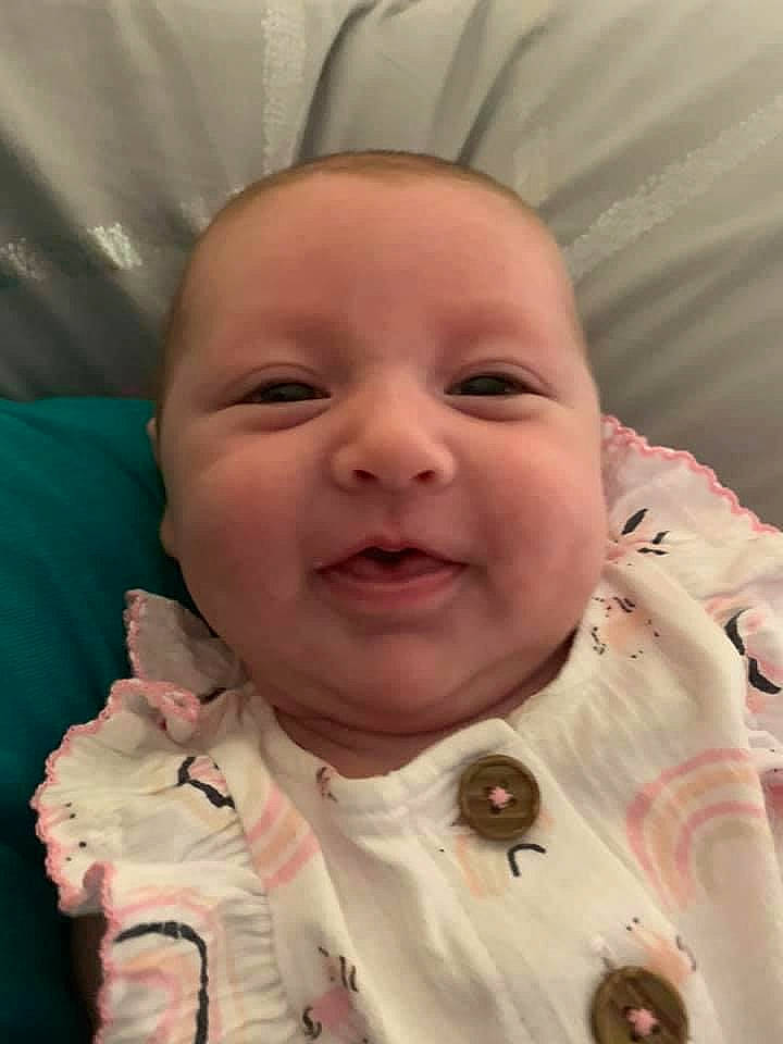 Maisie joined the competition — help win amazing prizes! baby, baby_toddler_clothing, cheek, chin, collar, eye, eyebrow, face, forehead, happy, head, iris, lip, mouth, nose, person, pink, skin, sleeve, smile