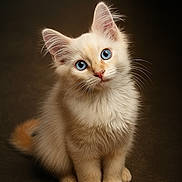 Duffy a rejoint le concours — aidez-le/la à gagner de superbes lots ! kitten, cat, blue_eyes, fluffy, cream_colored, pet, animal, cute, young_cat, sitting, whiskers, feline, portrait, curious, innocent, fur, indoor, close_up, adorable, soft_lighting