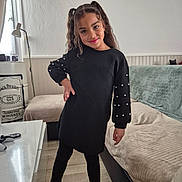 Melya a rejoint le concours — aidez-le/la à gagner de superbes lots ! bed, black_dress, casual_clothing, child, couch, decorative_box, girl, hardwood_floor, lamp, living_room, pearl_sleeves, pigtails, plush_toy, portrait, remote_control, side_table, smiling, socks, standing_pose, window
